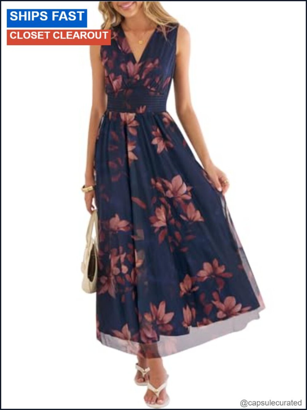 Women's Floral Tulle Maxi Wedding Guest Dress, A-Line Sleeveless
